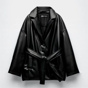 Zara Black Faux Leather Puffer Coat